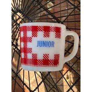 Westfield Red Checkered w/ Blue Coffee Mug  Milk Glass Red Gingham Plaid JUNIOR